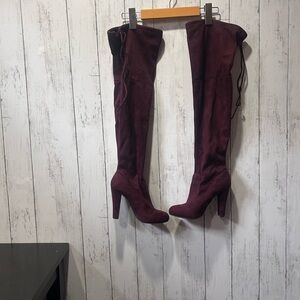 Zigi Soho Women's Vegan Suede Over-the-Knee High Heel Boots Burgundy Size 6 EUC